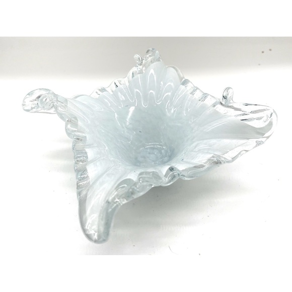 Vintage Murano Candy Dish Trinket Ashtray MCM Clear White Made In Italy Glass - Picture 3 of 5